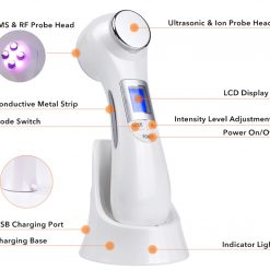 Masajeador Facial 6 en 1 (EMS, RF, Ultrasonido, Vibracion Biomecanica, Terapia LED, Terapia Iones Positivos y Negativos)